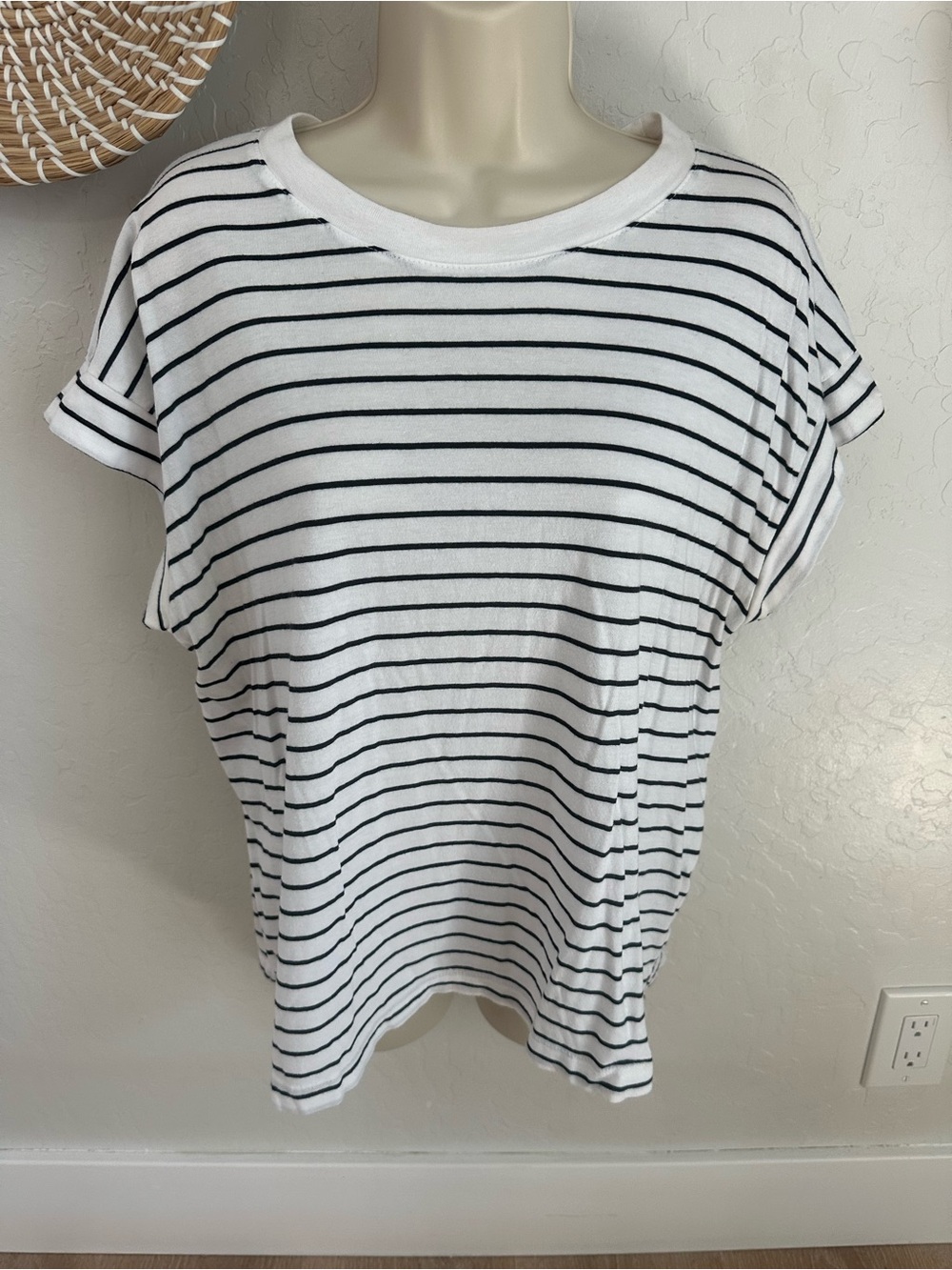 a new day White Short Sleeve Crewneck with Black Stripes. Size XL